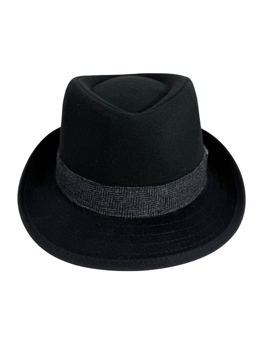 Ascentix Black Wool Blend All Season Fedora Hat With Herringbone Band Men's L